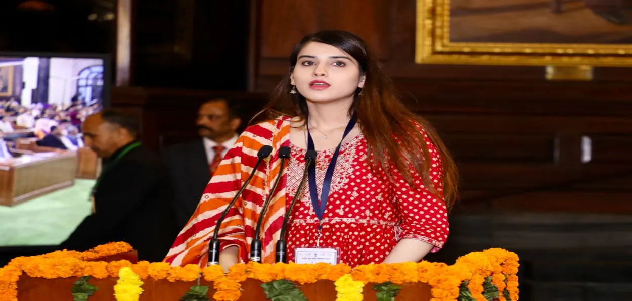 Mahira Khan in Parliament House delivering her speech in the Youth parliament 