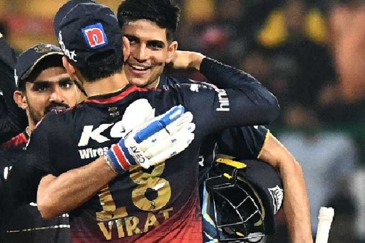 Shubman Gill gets a hug from Virat Kohli after GT's win on Sunday