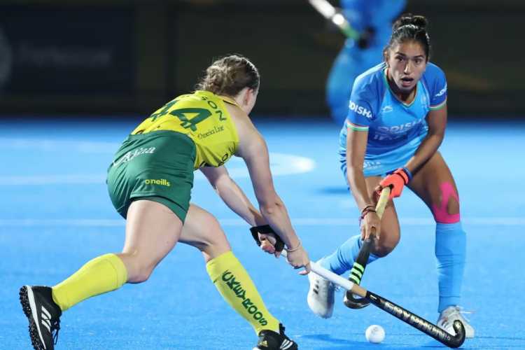 Action during the India-Australia Hockey test match on Sunday