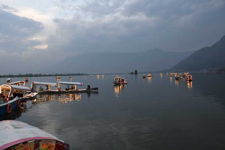 Shikaras lit up on the Dal lake for the G20 meeting