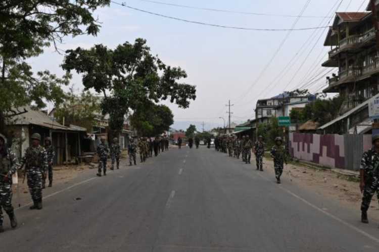 Paramilitary forces patrolling the streets in Manipur