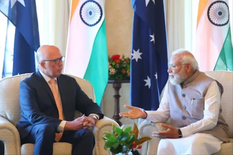  Australian leader of the Opposition Peter Dutton with Prime Minister Narendra Modi in Sydney on Wednesday