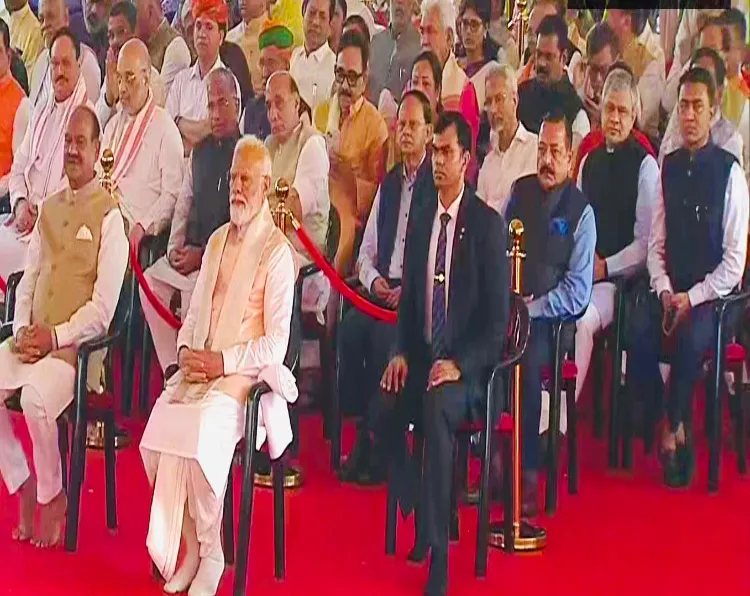 Prime Minister Narendra Modi at the inauguration of the New Parliament building
