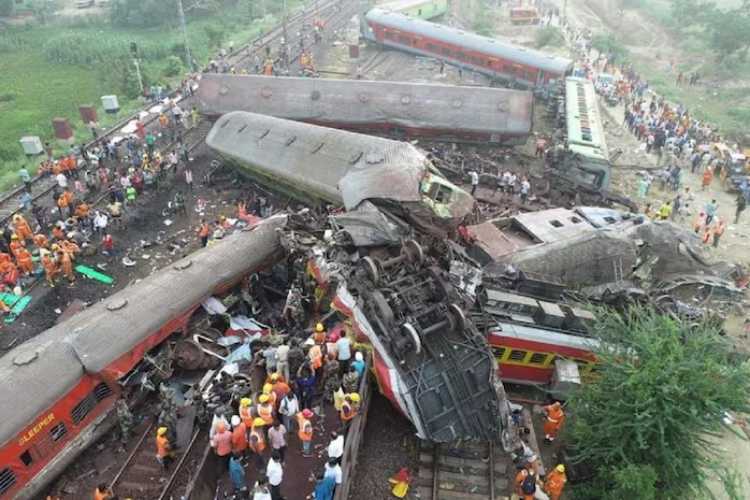 Site of the triple train accident in Balasore