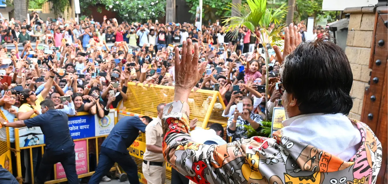 Amitabh Bachchan greeting his fans at his residence on a Sunday 