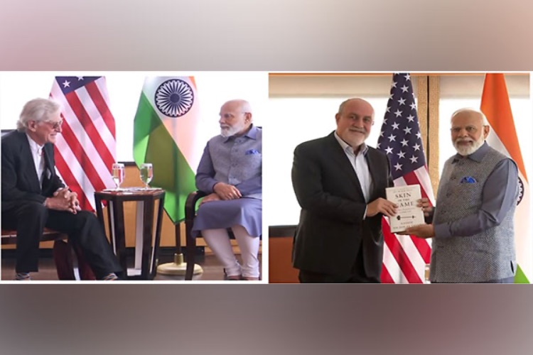PM Modi with professor Nassim Nicholas Taleb, Author Robert Thurman