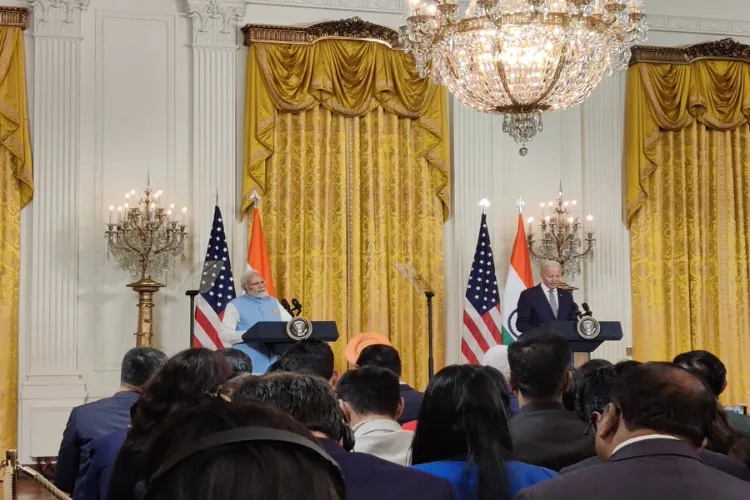 Prime Minister Narendra Modi at a joint presser with U.S. President Joe Biden