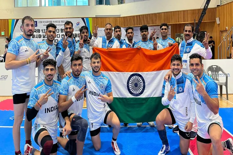 The Indian Kabaddi team in Korea after clinching the eighth title in the Asian Kabaddi Championship 