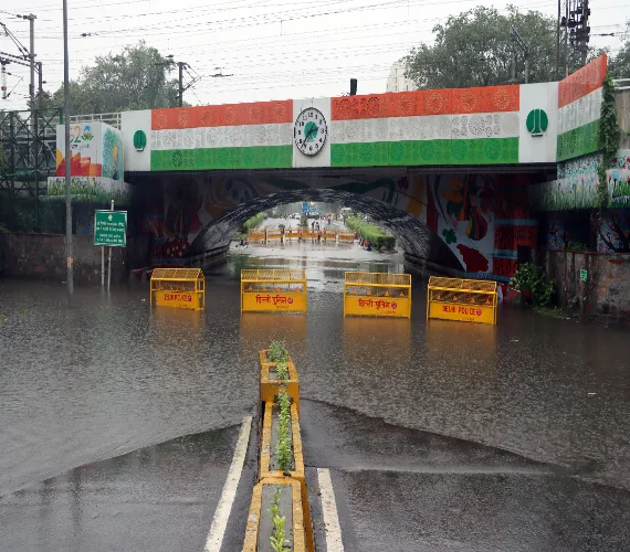 Minto Bridge in Central Delhi closed for traffic due to rain water filling the area on Sunday