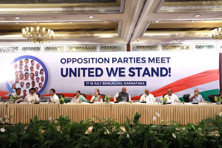 Leaders of Opposition parties at the meeting in Bengaluru in Karnataka