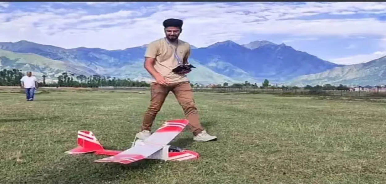 Abaan Habib with his drone in a location in Himachal Pradesh