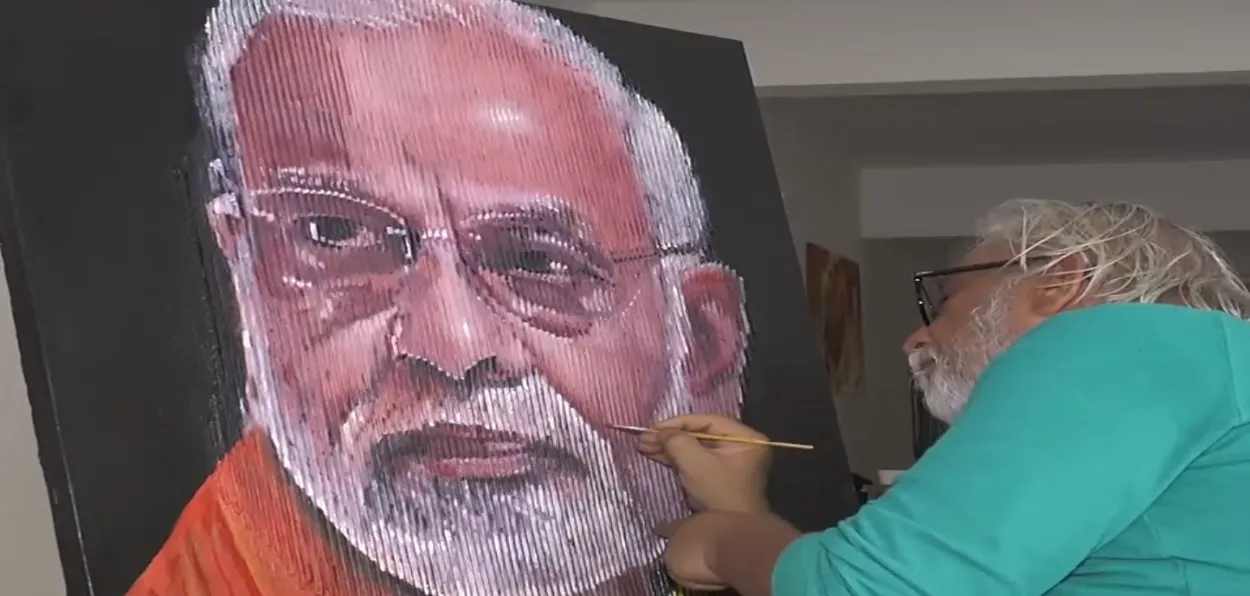 Akbar momin giving finishing touches to his 3-D painting