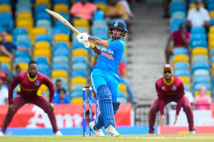 Barbados, July 29 (ANI): India's Ishan Kishan in action during the 2nd ODI match against West Indies, at Kensington Oval, Barbados 