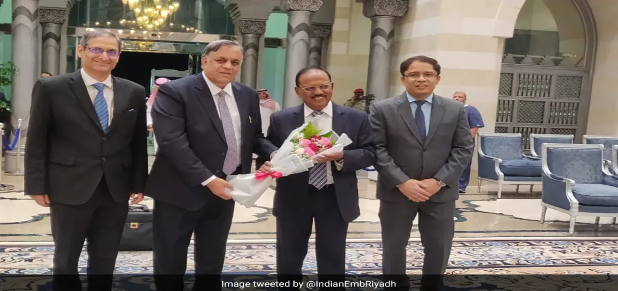 NSA Ajit Doval being welcomes by the Indian embassy officials in Jeddah, Saudi Arabia