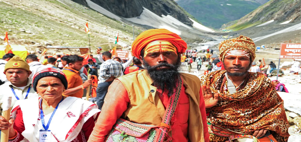 Sadhus on way to the Amarnath cave in Kashmir )Representational image