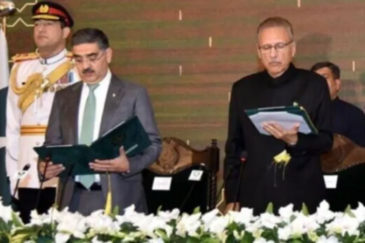 Caretaker Prime Minister Anwaarul Haq Kakkar administered oath in Islamabad on Monday (Courtesy Dawn Newspaper).  