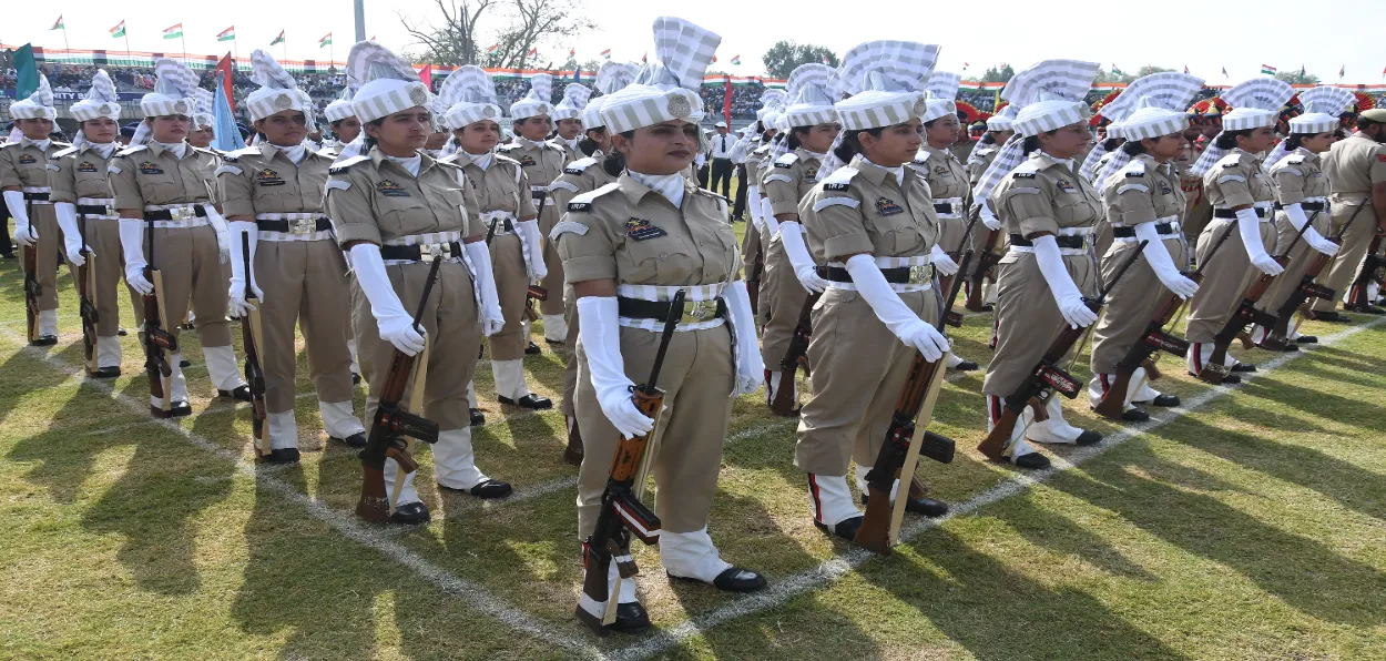 NCC Girls at Independence day Parade in Srinagar's Bakshi Stadium ready for ceremonial Parade