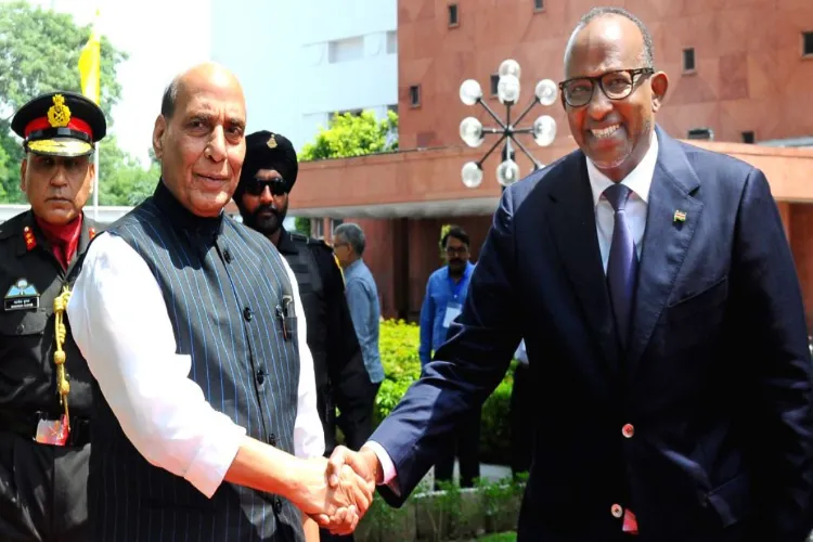 Defence Minister Rajnath Singh and Cabinet Secretary for Kenya’s Ministry of Defence Aden Bare Duale.