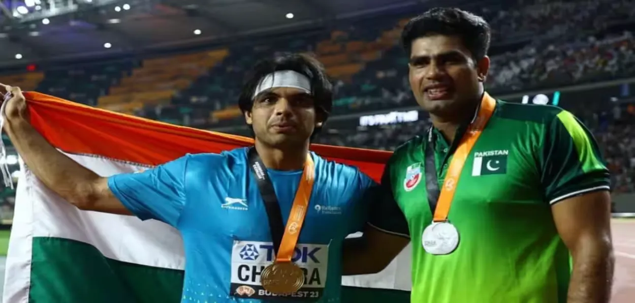 Neeraj Chopra and Arshad Nadeem during the World Athletics Championship