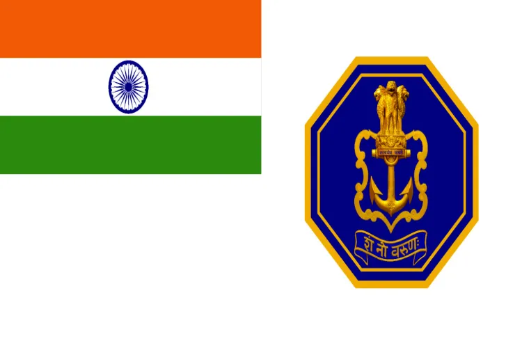 Indian national flag and the Indian Navy emblem
