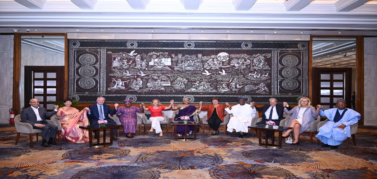 Finance Minister Nirmala Sithraman with Finance Ministers of G-20 countries at the dinner she hosted for them Friday (X)
