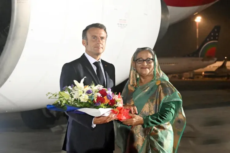 French President Emmanuel Macron with Bangladesh Prime Minister Sheikh Hasina