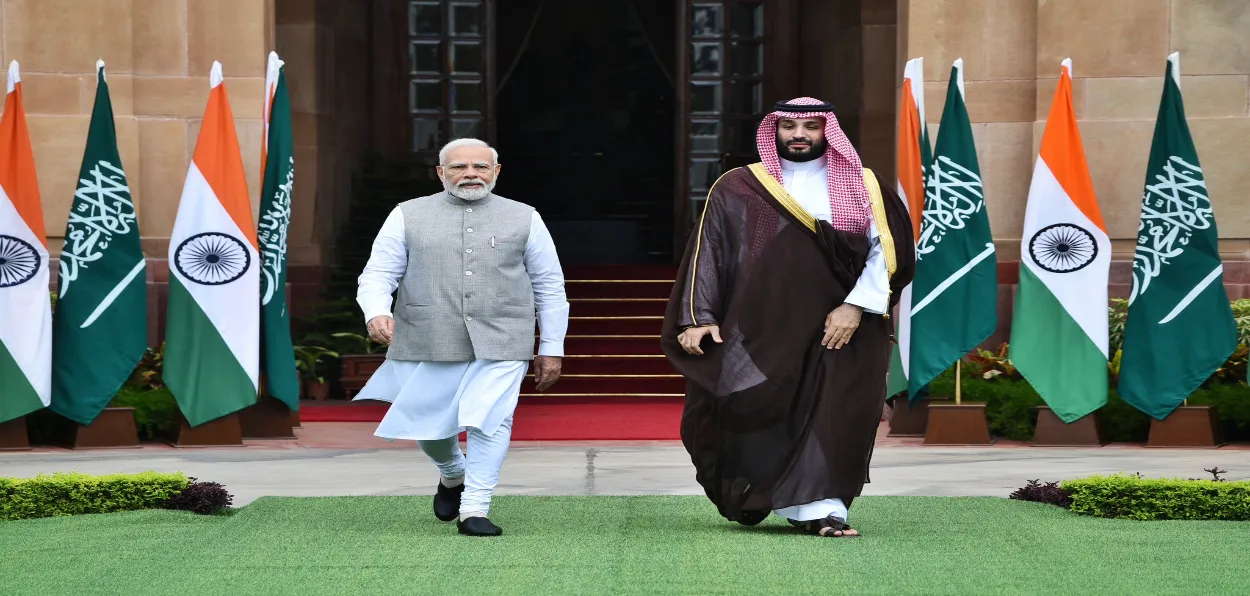 Prime Minister Narendra Modi with Saudi Arabia's Crown Prince Mohammed bin Salman bin Abdulaziz Al Saud at Hyderabad House, New Delhi