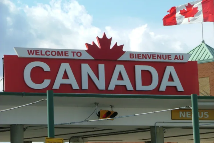 A signboard welcoming Indian students to Canada