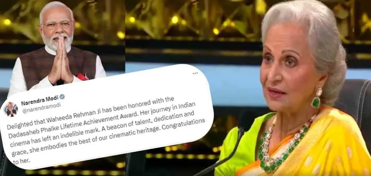 Prime Minister Narendra Modi acknowledging veteran actress Waheeda Rehman's contribution to Indian cinema