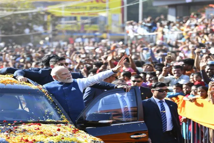 Prime Minister Narendra Modi at the mega roadshow in Vadodara