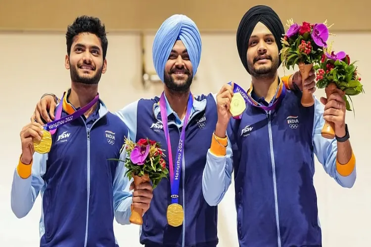 Shiva Narwal, Sarabjot Singh, and Arjun Singh Cheema won Gold Medal 