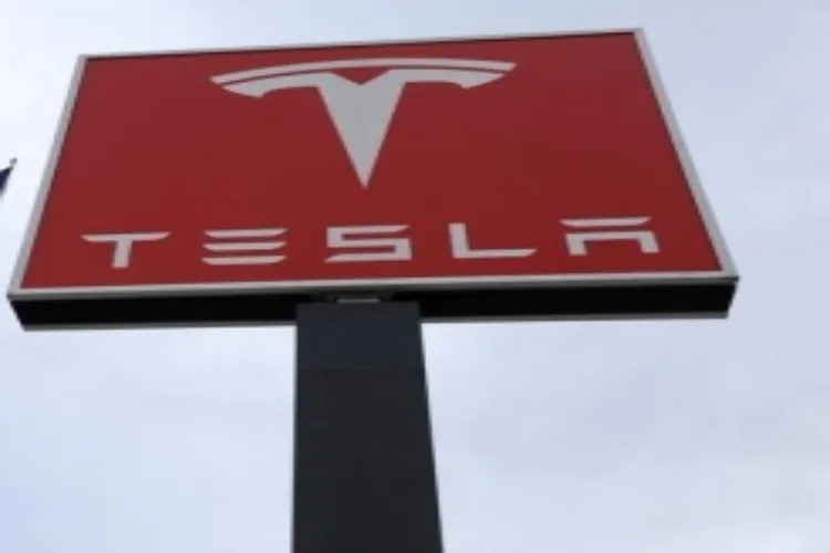 A sign board of Tesla