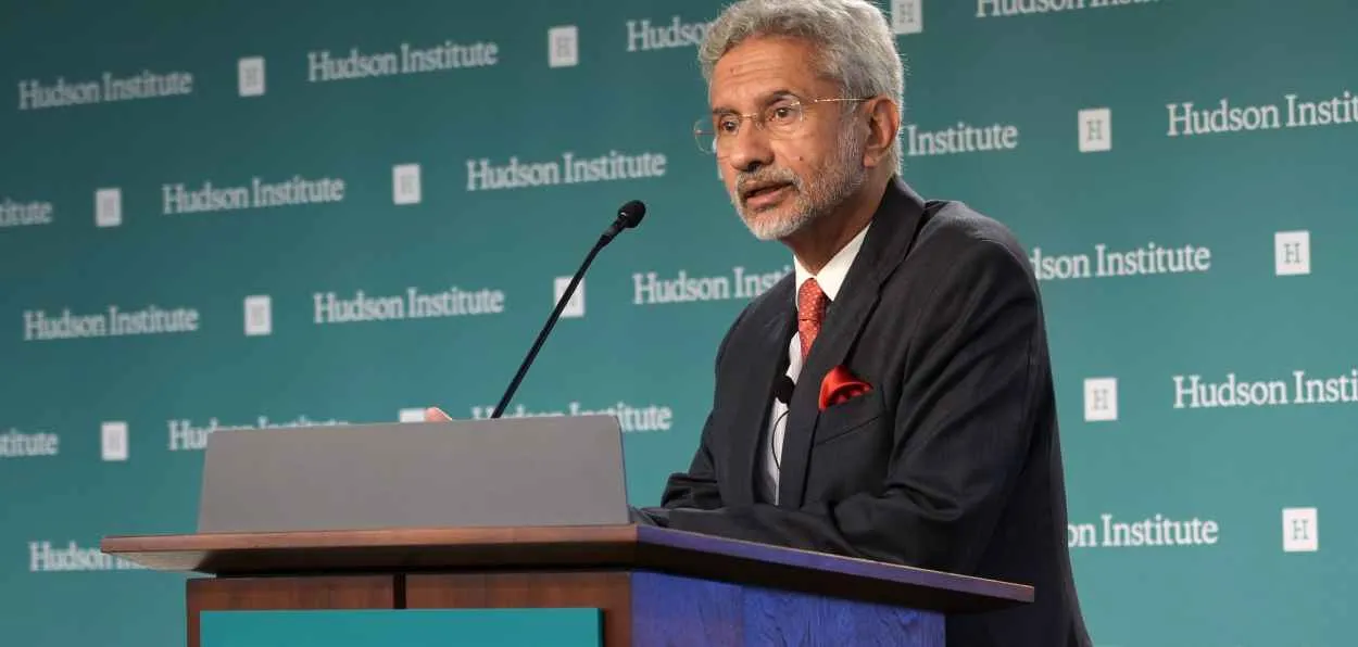India's External Affairs Minister Dr S Jaishankar addressing a press conference in Washington DC