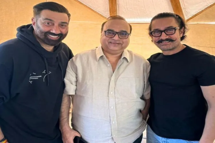 Actor Sunny Deol with director Rajkumar Santoshi and actor Aamir Khan