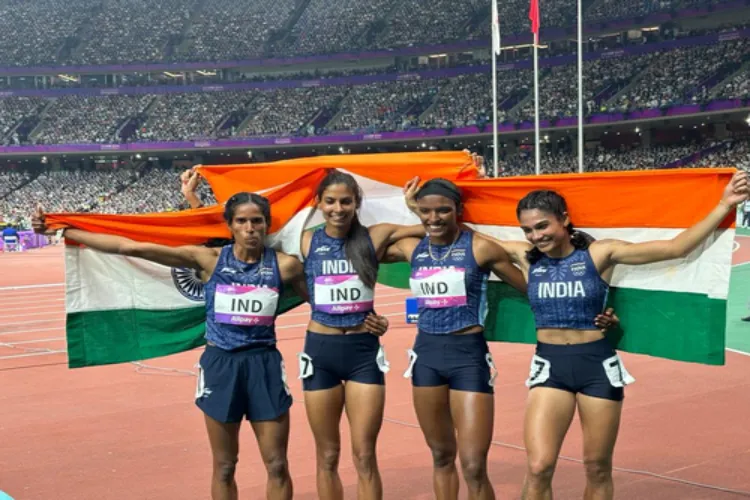 India’s women sprinters Vithya, Aishwarya, Prachi and Subha at the Asian Games