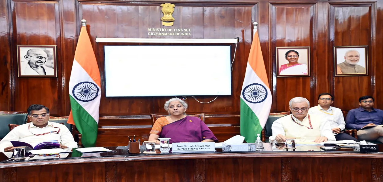 Finance minister Nirmala Sitharaman presiding over a meeting in her Ministry