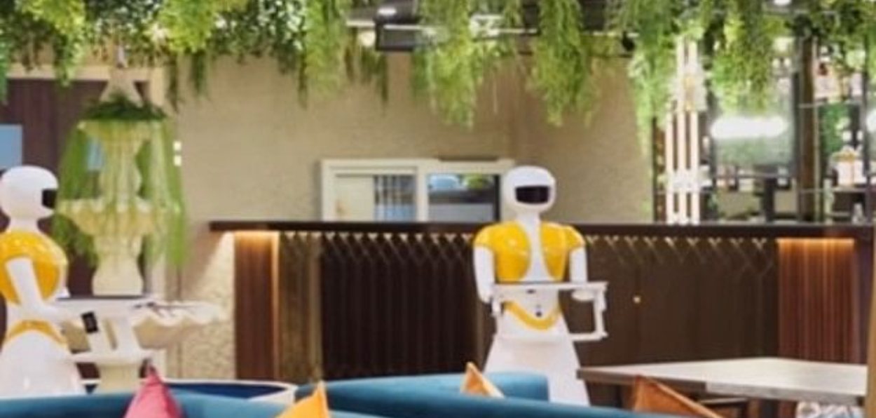 A robot server at the first robot restaurant In Lucknow