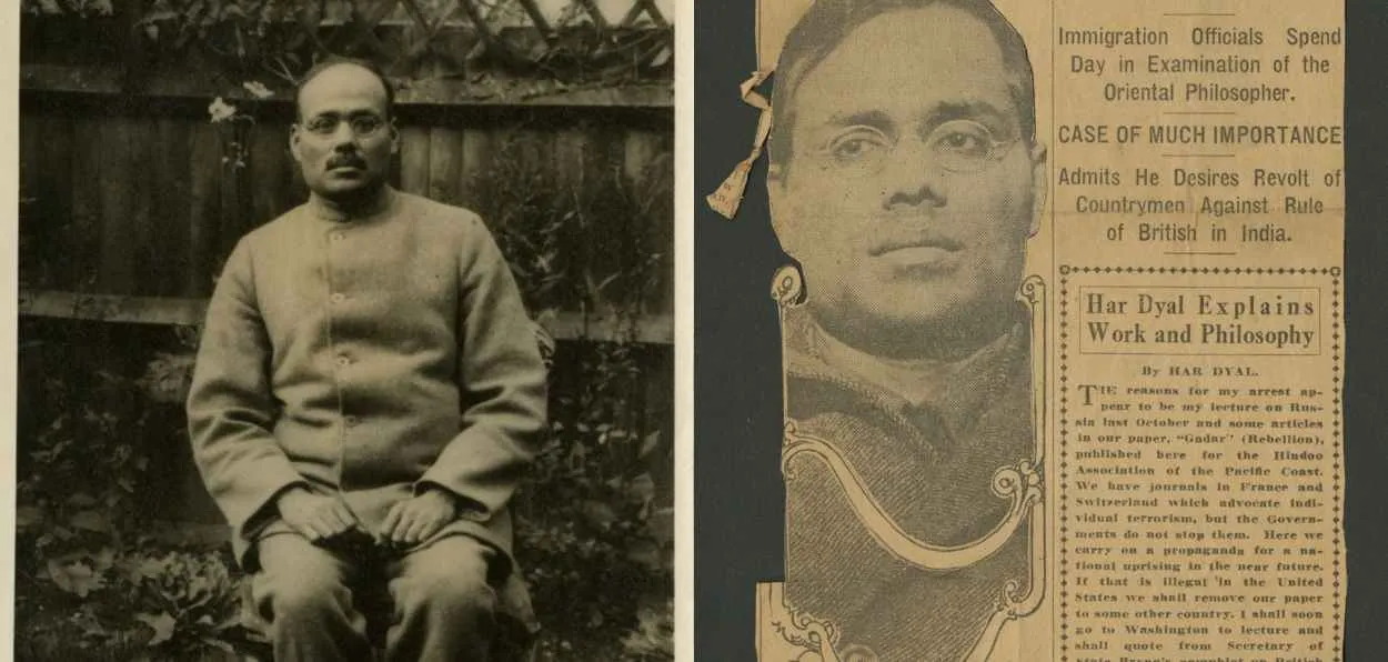 lala hardayal (Left) news clipping of lala haedayal's arrest 