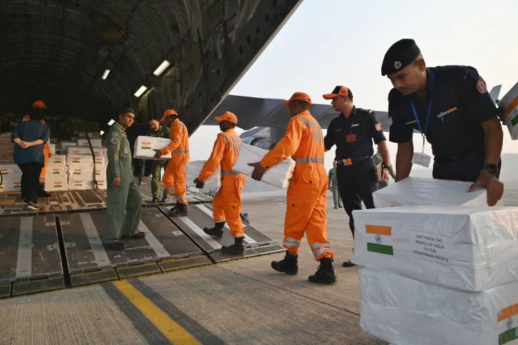 Medicnes and distaer relief material for the people of Palestine being loaded at Hindon air base (MEA)