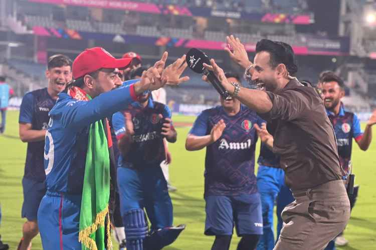 Irfan Pathan and rashid Khan dancing after the historic victory of Afghanistan over Pakistan