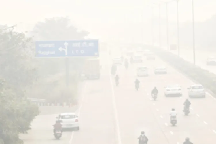 The haze on a Delhi road