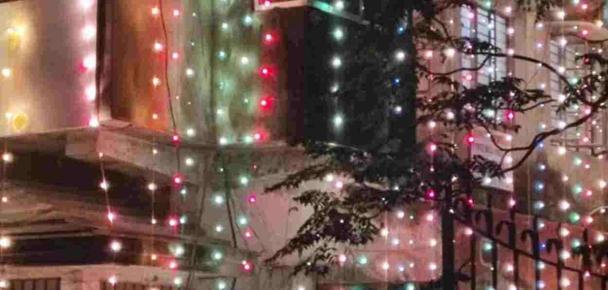 A house in the hills is brightly lip up for Diwali