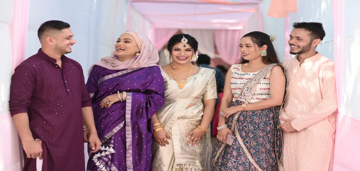 An Assamese Muslim bride with her relatives