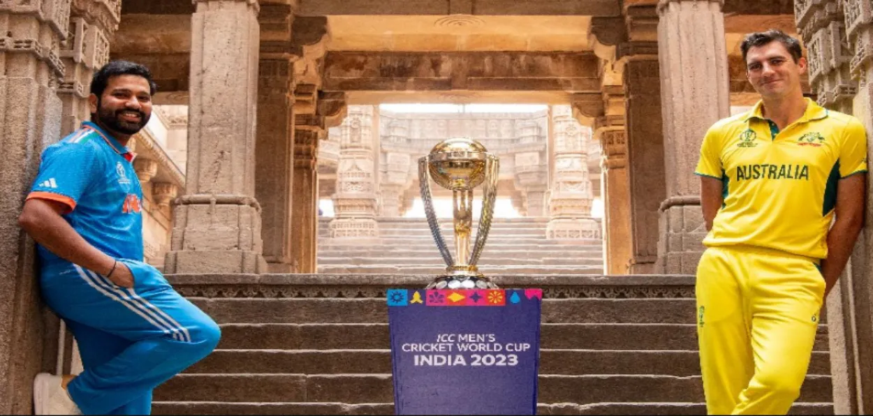 Indian skipper Rohit Sharma with Australian Skipper pat Cummins with the World Cup trophy (ICC)