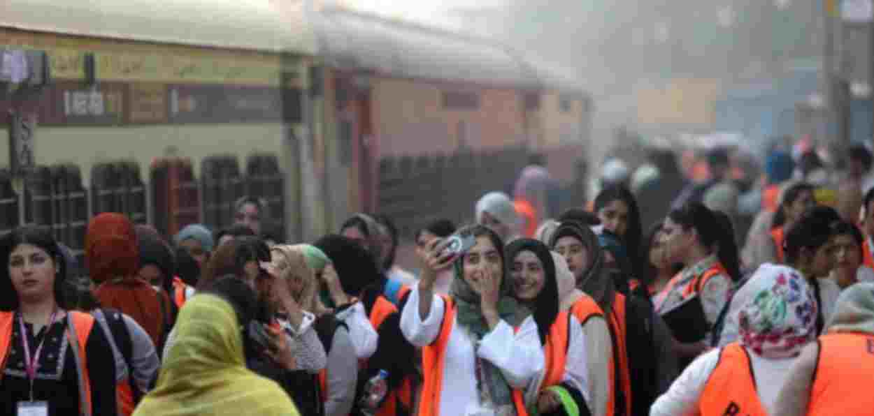 Women students from J&K taking selfies at the Katra railway station