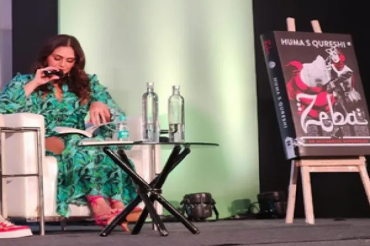Actress Huma Qureshi reading out excerpts from her debut novel