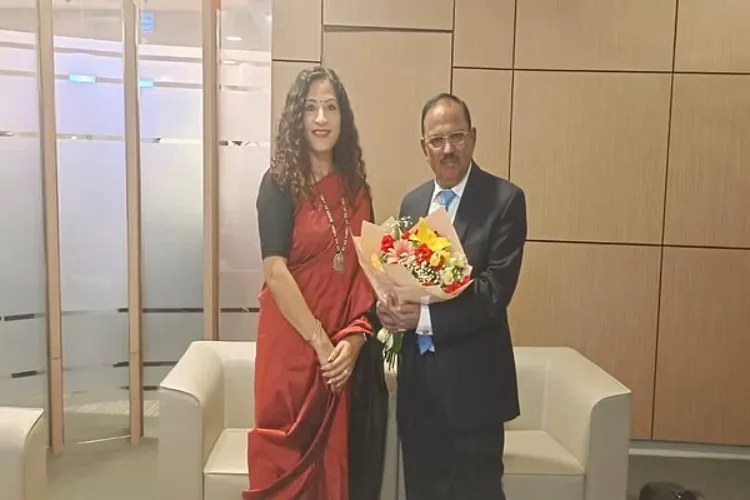 NSA Ajit Doval being welcomed by the High Commissioner of India to Mauritius, K. Nandini Singla