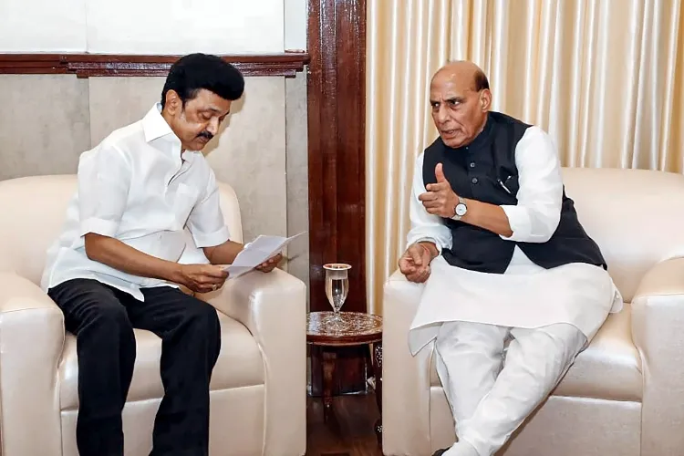 Defence minister Rajnath Singh with Tamil Nadu CM MK Stalin