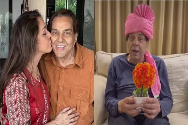 Pictures put out by actress Hema Malini of some moments of her husband Dharmendra's birthday celebrations
