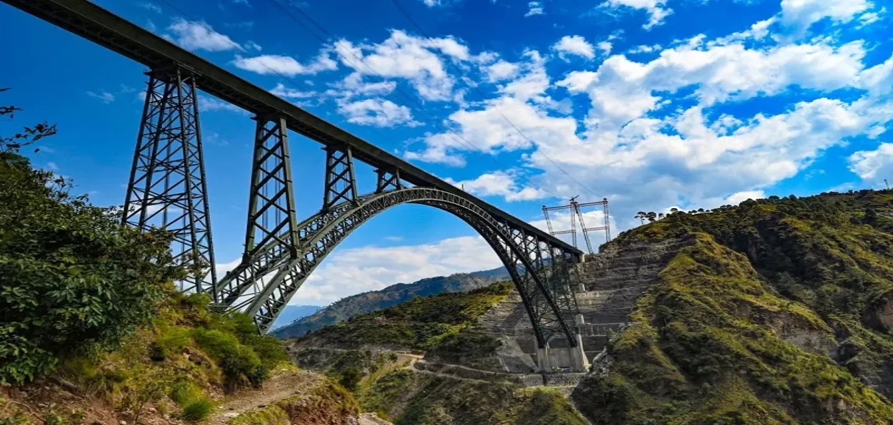 A panoramic view of the Kauri-Bakal railway bridge on Udhampur-Srinagar-Baramulla Railway Line 